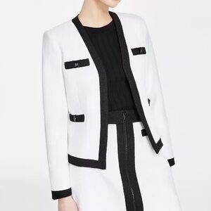 Karl Lagerfeld Colorblock Open Front Tweed Blazer